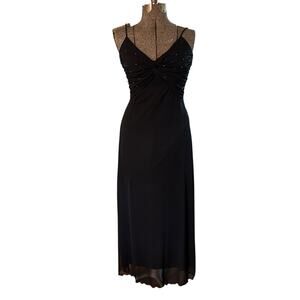 Lipstick Black Beaded Maxi Dress S Spaghetti Straps Y2K Formal Gown Whimsygoth